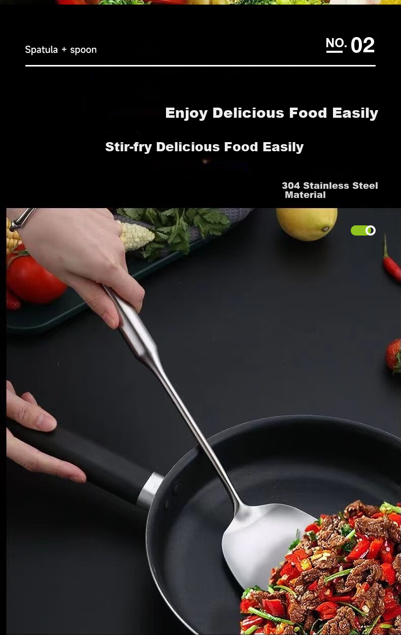 AOmeiyou Kitchen Utensils Set: 304 Stainless Steel Spatula, Wok Turner, Frying Spatula, Soup Ladle for Home Cooking 3