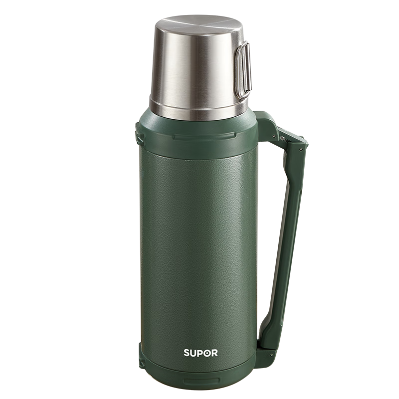 SUPOR Insulated Bottle, 316L Stainless Steel, Large Capacity Thermos, Car Water Bottle, Outdoor Travel Flask, Hot Water Bottle, 2.0L, Gree