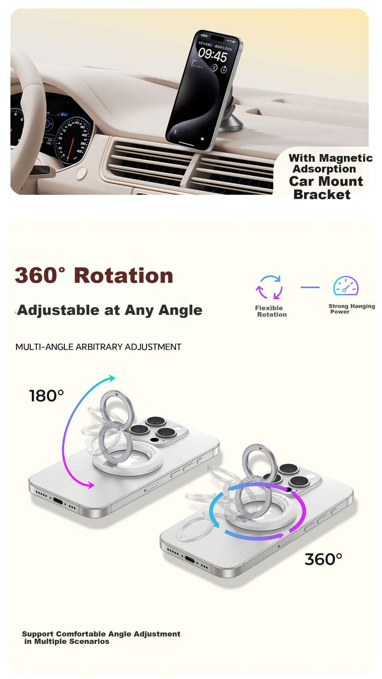 Shengwei [Upgraded Version] Double-Ring Double-Sided Magnetic Phone Stand, MagSafe Compatible, Foldable, 360-Degree Rotating, Portable, Adhesive, Suitable for Apple 17/16 Pro And Huawei Mate 70 7
