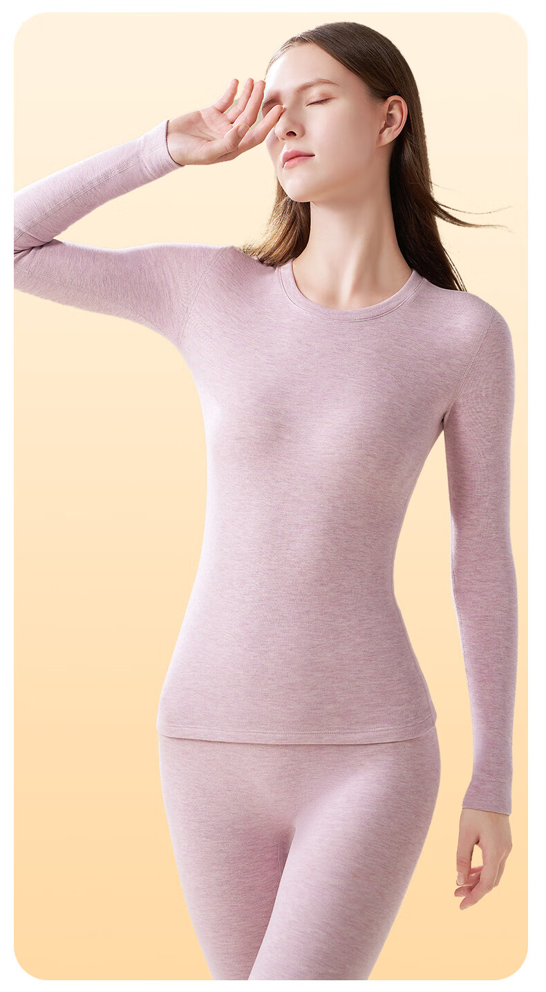 MiiOW Women's Cashmere Silk Thermal Underwear Set 2025 New Edition, Bordered Round Neck Top and Elastic Waist Thermal Pants 15