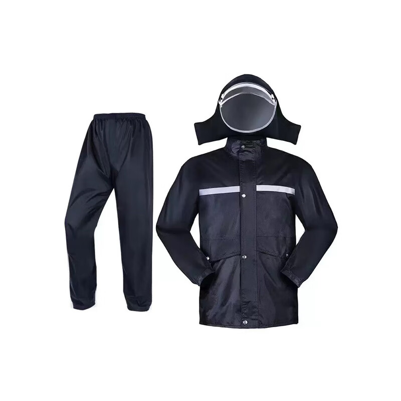 Gongqiyou Reflective Adult Raincoat Set Split Type Polyester Spring Yafang Mesh Lining Black 4XL Anti-Heavy Rain with Rain Pants for Cycling and Traffic