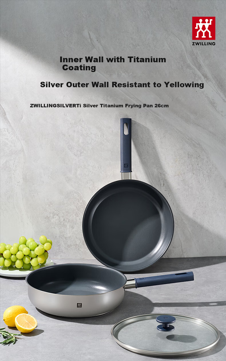 ZWILLING Non-Stick Frying Pan with Titanium Coating, Suitable for Pancakes, Eggs, And Steak, SILVER Exterior, Anti-Yellowing, Versatile Pan, 26cm 1