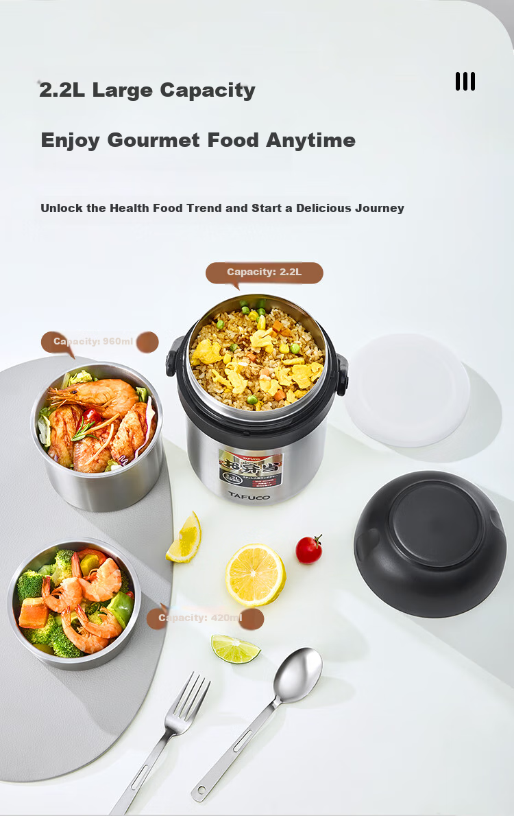 TAFUCO Insulated Lunch Box, 316 Stainless Steel, for Office Workers And Students, Portable Thermos Container, 2L, Midnight Blue T6241 6