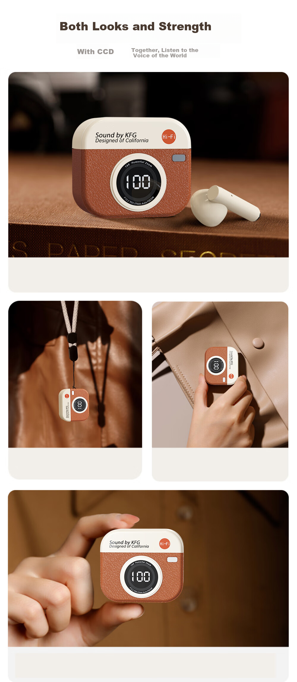 EARISE [Berlin Sound] Retro Camera Style Deep Noise Reduction Long Battery Life Semi-In True Wireless Bluetooth Earphones for Sports Running Q86 Skin Color 2