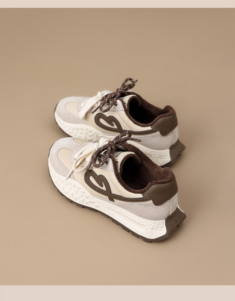 ZHR Fleece-lined German Shepherd Training Shoes Women Winter Warm Cotton Shoes Retro Versatile Thick-soled Women’s Shoes KS271A Brown Size 37 13