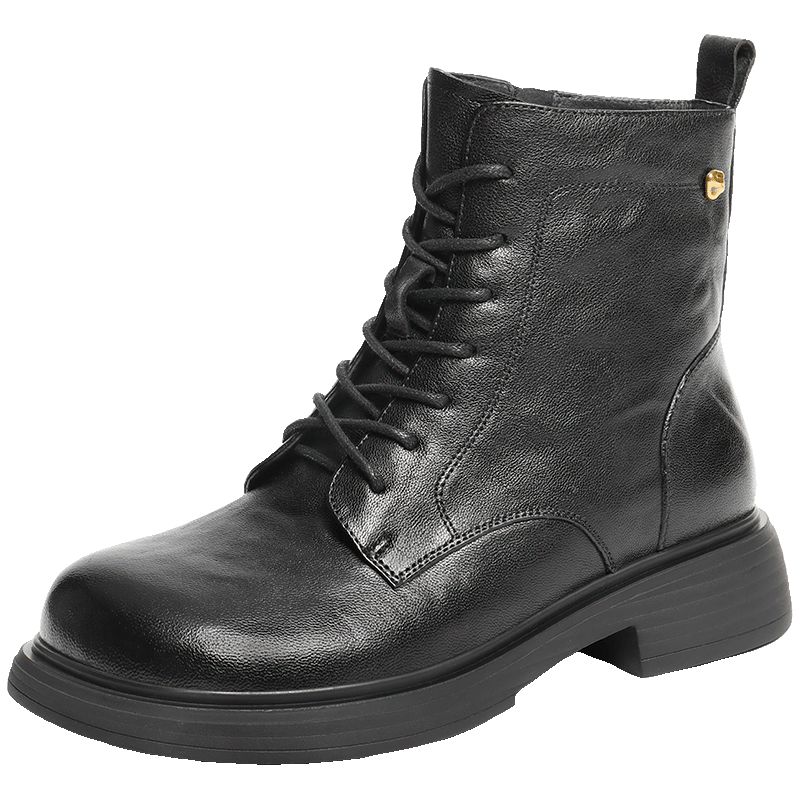 Belle Ruched Martin Boots Women 2025 Winter New Lambskin Leather Fashion Boots JD008DD5 Black Single Lining Size 36