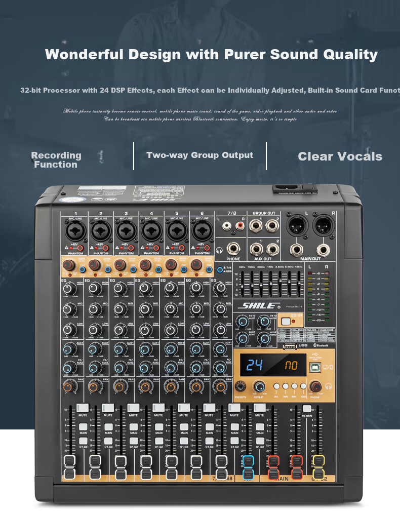 SHILE Tianqin 15 Professional 8-Channel Mixer for Conference Rooms, Remote Video Conferencing, Online Training, Lectures, Stage Events And Meetings with Sound Reinforcement Equipment 5