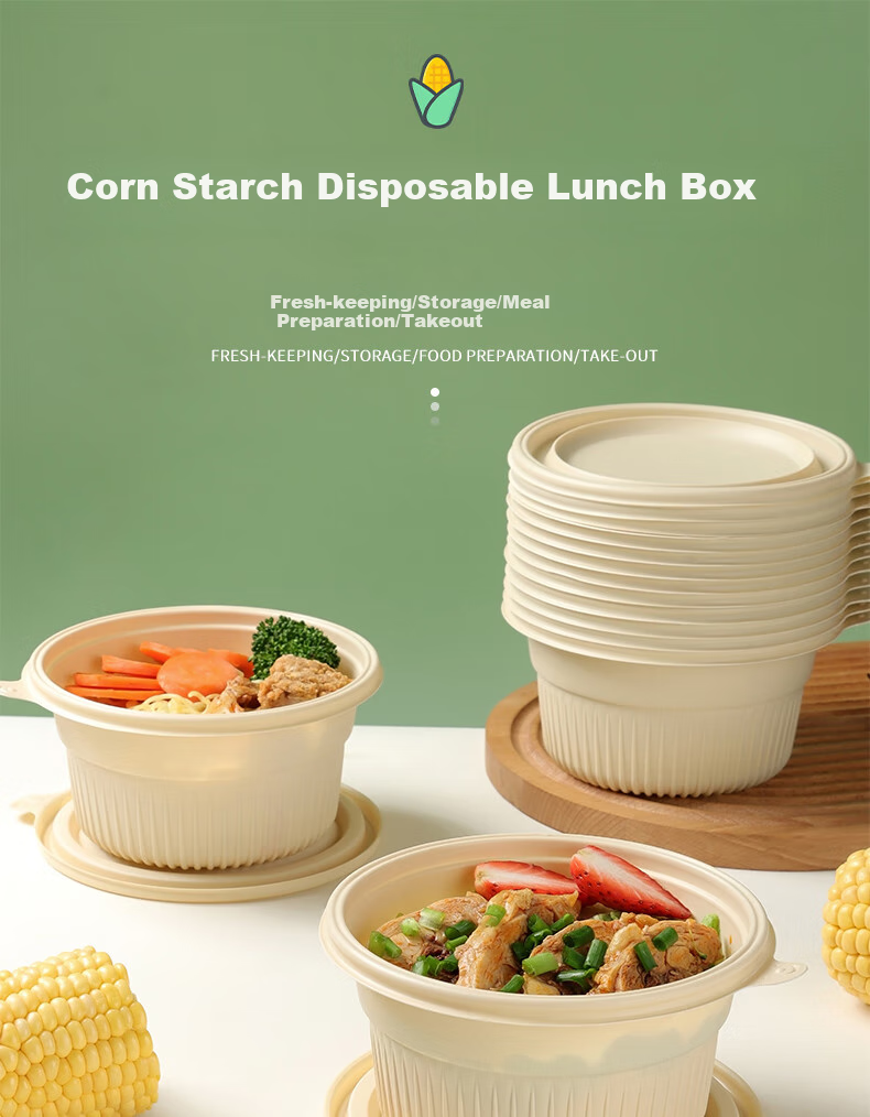 Baijie Disposable Biodegradable Corn Starch Round Food Containers, 750*50 Set, Food Grade, Takeout Packaging Boxes, Microwave Safe 1