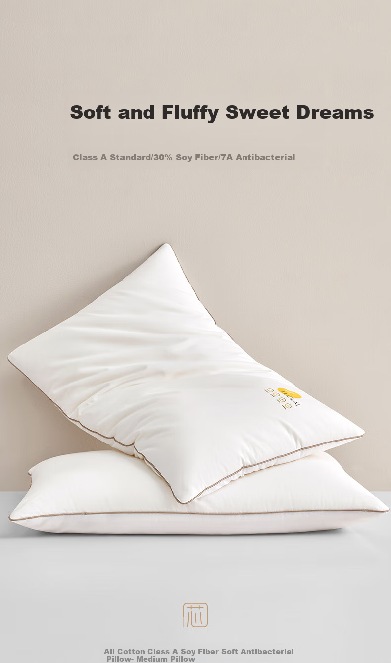 LUOLAI Home Textiles Pillow Core, 100% Cotton Washable Class A Antibacterial Soybean Pillow Core Cervical Pillow, Pack of Two 1