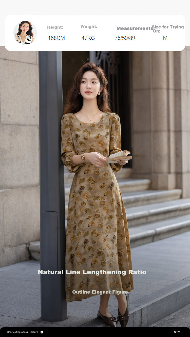 Dme [Retro Garden] Autumn French Floral Waist-Cinching X-Shaped Elegant Petite Adjustable Belt Dress for Wome 5