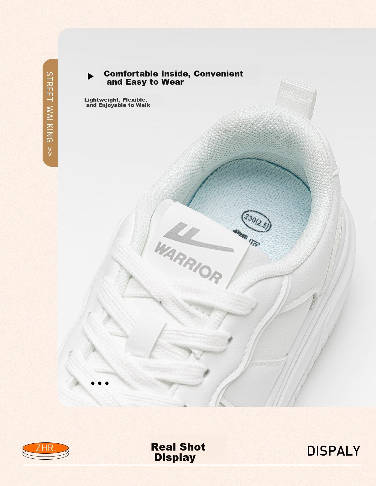 Warrior Women's Shoes, White Sneakers, Skateboard Shoes, New Spring 2026 Leather Dad Shoes, Thick-Soled Heightening Versatile Casual Sports Shoes 12