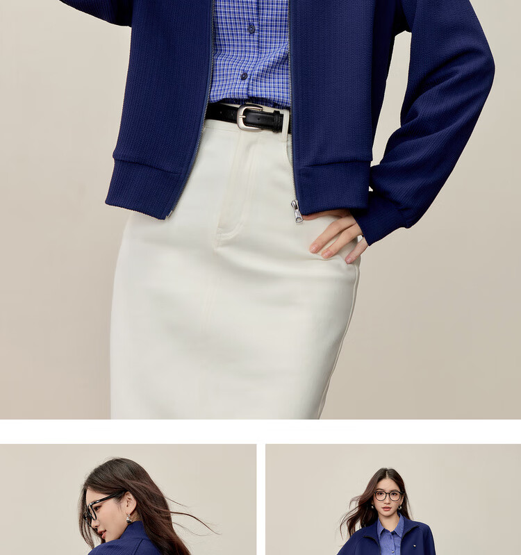 Sentubila Gold Zipper Raglan Long Sleeve Loose Jacket Women Autumn Slimming Sweatshirt Cardigan Two-Way Collar Outerwear 17