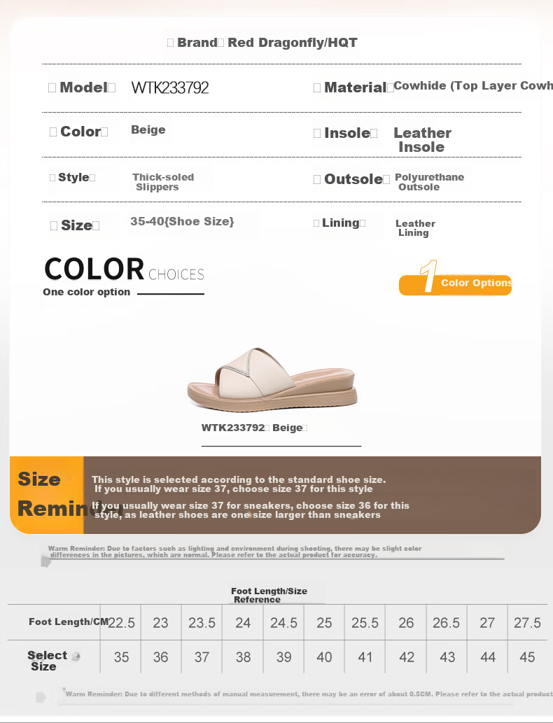 Hongqingting Mother's Day Slippers for Women, Outdoor Wear, Thick-Soled Wedge Roman Sandals, Soft-Bottomed Leather Flat Slippers, WTK233792 6