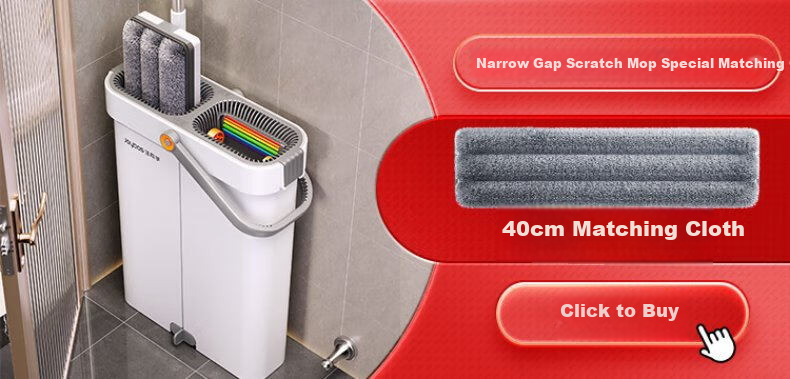 Jiabangshou Flat Mop with Scraper, 33cm Handle, 124cm Total Length, 2 Pieces with Mop Head And Bucket, All-In No-Hand Washing Tool 20