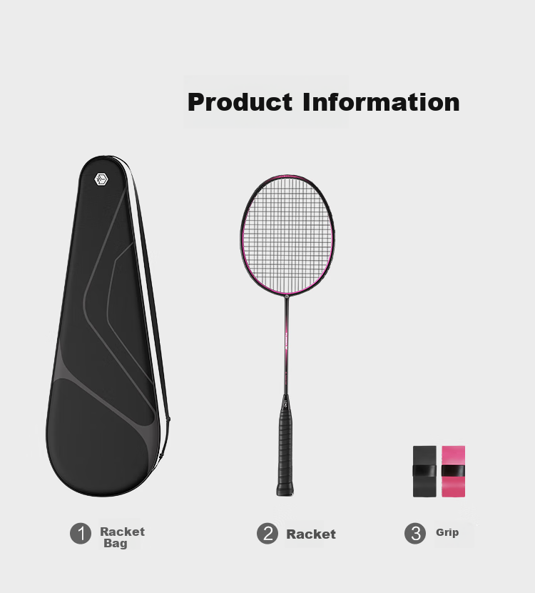 JD Original Full Carbon Badminton Racket, 4U Ultra-Light Baoyun 50 Cool Pink Single Racket, Free Grip Tape*2 + Racket Case 9