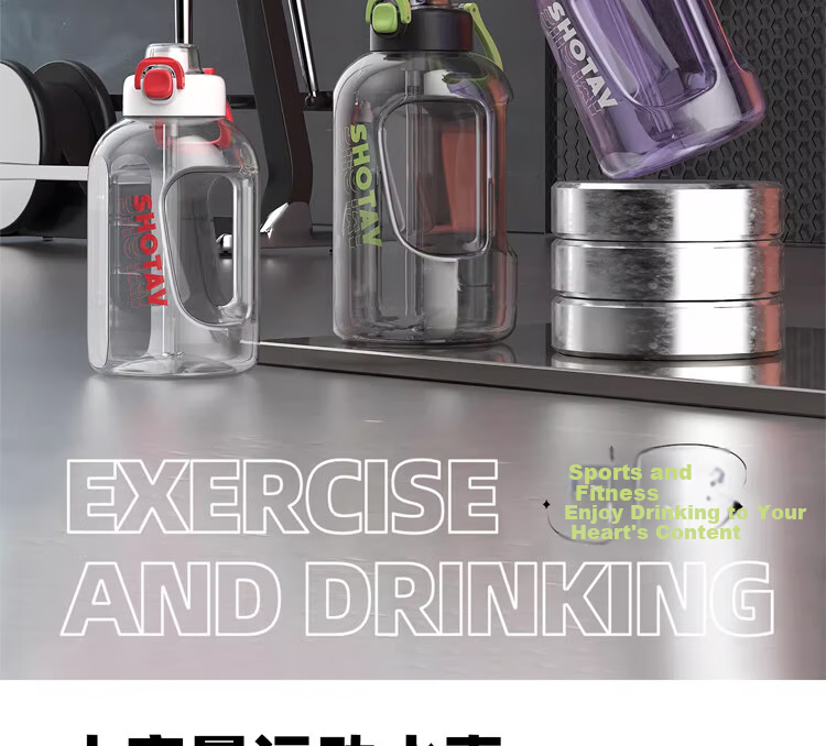 Shangtai Fitness Water Bottle for Men, Portable Large Capacity 2L Sports Water Bottle with Straw, Convenient for Outdoor Use, ST-7296 Black 2