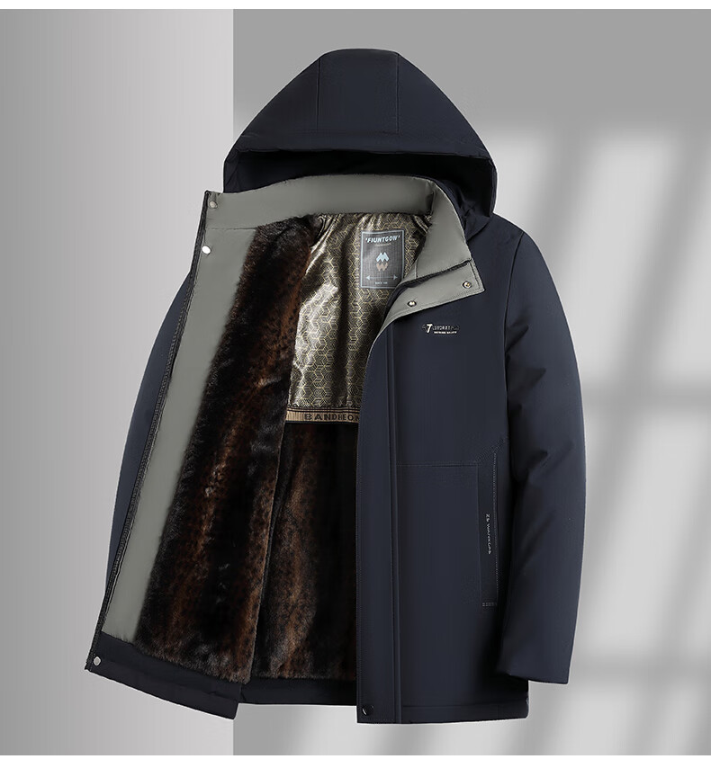 TUCANO Men's Winter Cotton Padded Jacket, Dad Style, Fleece Lined, Thickened Hooded Coat for Middle-aged and Elderly, Cold Resistant Clothing 5