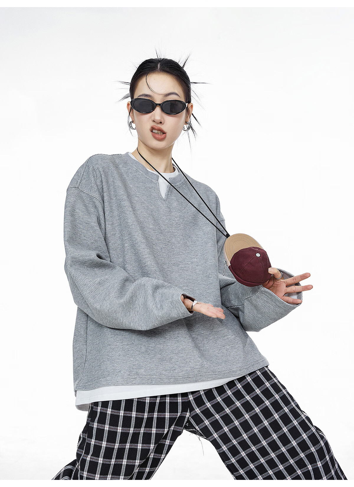 ICH MODE Women's Pullover Sweatshirt American Waffle Long Sleeve T-Shirt Autumn Winter Loose Casual Henley Neck Top Gray L 10