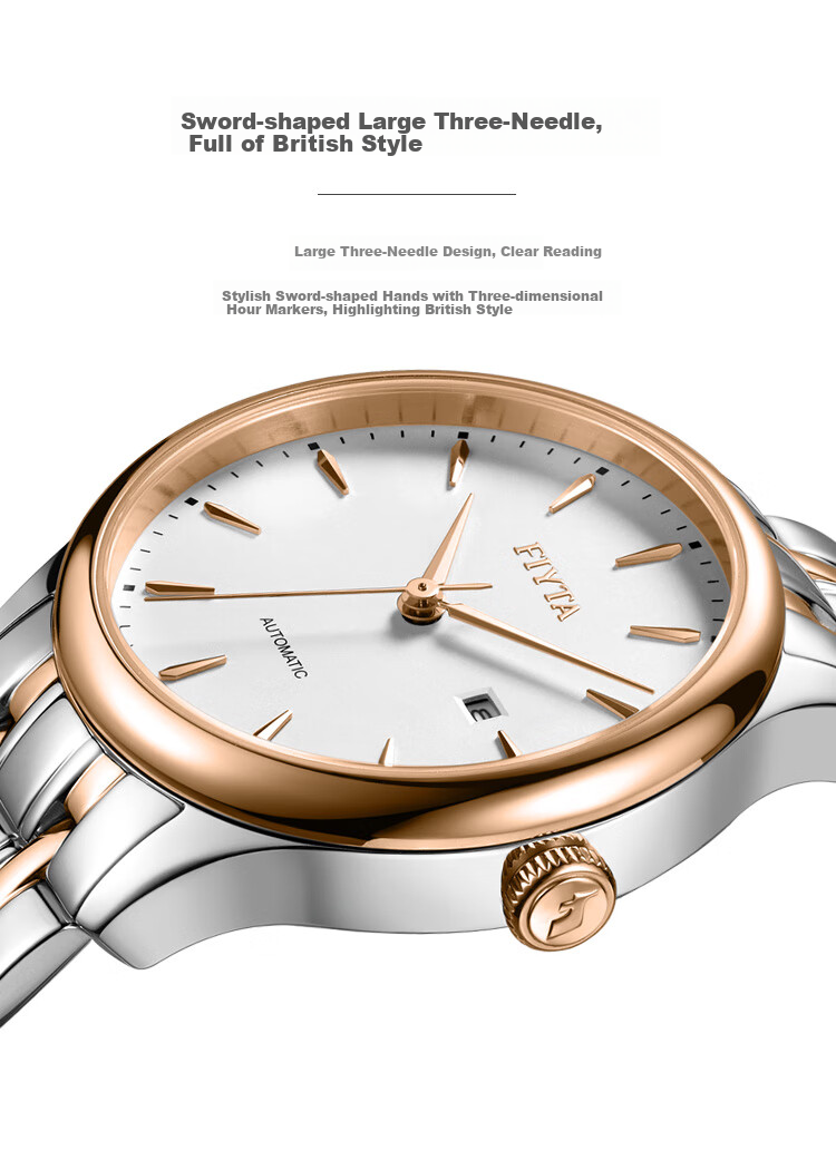 FIYTA Women's Watch, Classic Series Automatic Mechanical Calendar White Dial with Gold Steel Strap, Holiday Gift Box for Girlfriend 6