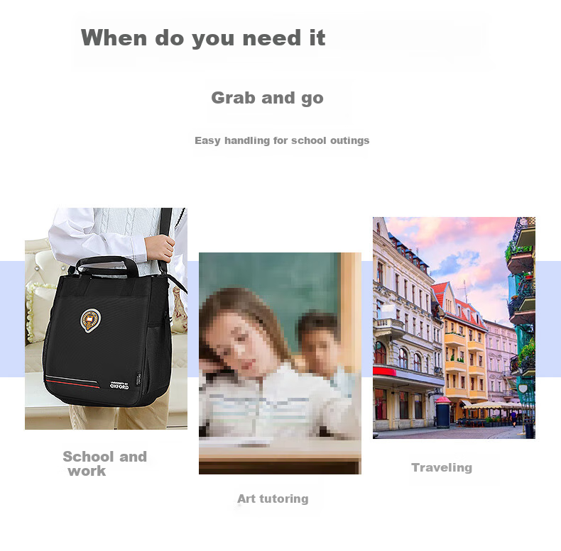 UNIVERSITY OF OXFORD Tutoring Bag Elementary School Student Handbag Middle And High School Student After-School Art Bag Boys And Girls Casual Crossbody Bag X1093 Black 3