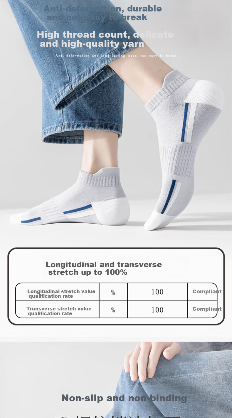 Yimian Men's Socks, Summer Thin Boat Socks, 100% Pure Cotton, Antibacterial And Odor-Resistant, Solid Color Sports Style Trendy Short Tube, 8 Pairs 12