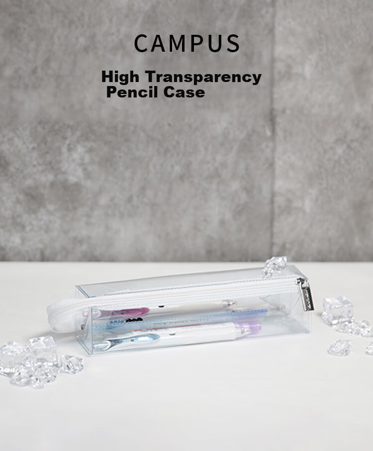 KOKUYO Campus Transparent Pencil Case, C2-R Student Storage Pencil Box, PVC Waterproof Pencil Case for Middle School Entrance Exam, College Entrance Exam And Postgraduate Entrance Exam, WSG-PC22T 1