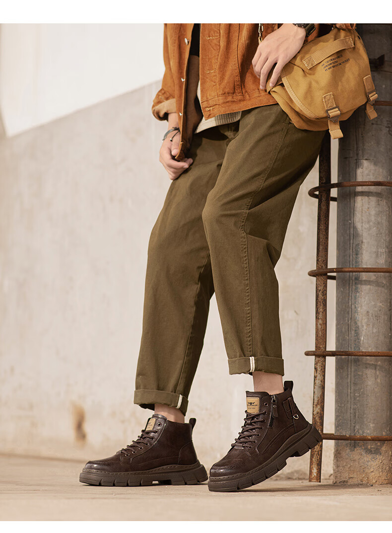 Bull Family Martin Boots Men Autumn Winter New Retro British Style Side Zipper Work Shoes High Top Outdoor Combat Boots 15