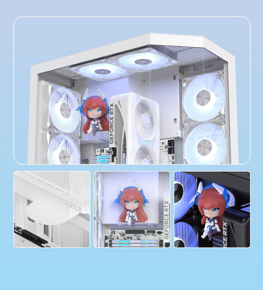 GALAX Starry Space Station Desktop PC Case Vertical GPU Mount White Figurine Slot ATX TYPE-C Quick Release Supports 360mm Water Cooling Cable Management Integrated Cable Extension 12