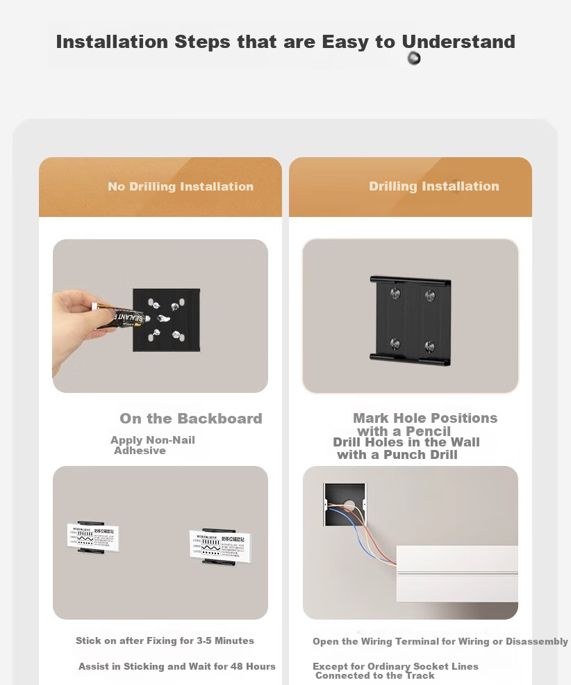 Aokesi Track Socket, Kitchen-Specific Household Surface-Mounted Power Strip Switch, Sliding Rail Socket Strip, C6 Single Point 30cm Track + 3 Gray Five-Hole Sockets 23