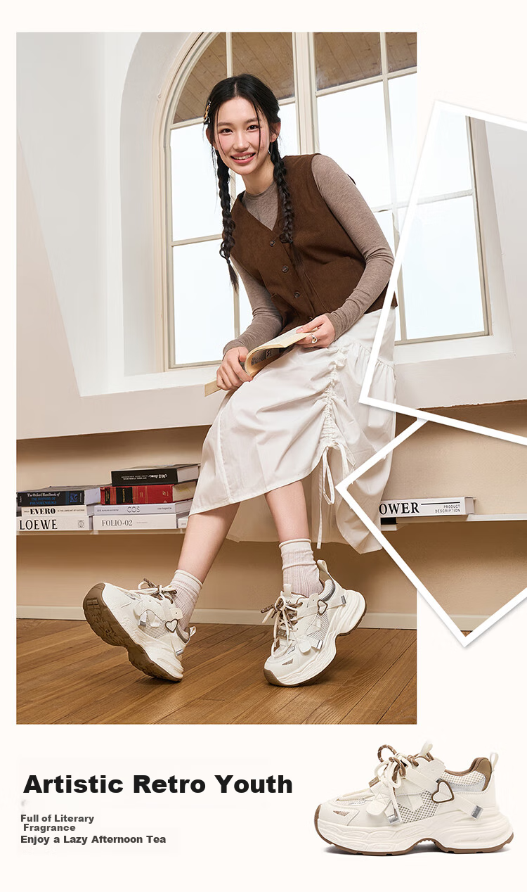 Josiny Chunky Dad Shoes, 2026 New Popular Style, Zodiac Year Outfit, Trendy Casual Sneakers, New Year Gift, Beige/red, Size 36 19