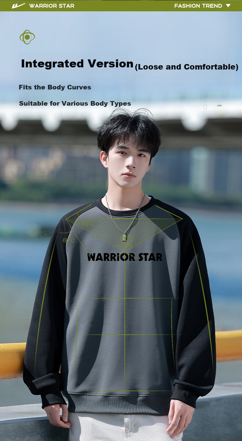 Warrior Sweatshirt for Men, Spring And Autumn Season, Color Block Round Neck Long Sleeve T-Shirt, Comfortable Retro Base Layer Pullover for Men, 1078 5