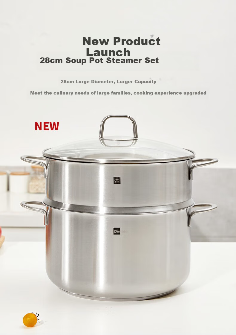 ZWILLING Double-Layer Stainless Steel Steamer Pot, Soup Pot, Steaming Basket, Fish Steamer, Bun Steamer, Large Capacity 28cm, Dishwasher Safe 4