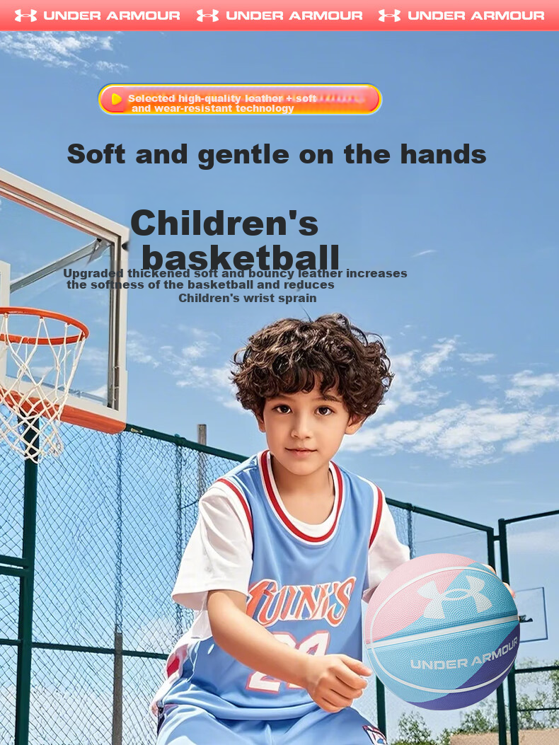 Under Armour Basketball, Size 5 for Children, Youth, Elementary School Students, Kindergarten, Indoor And Outdoor Competition, Non-Slip, Wear-Resistant, Girls' Size 5, Gift 6