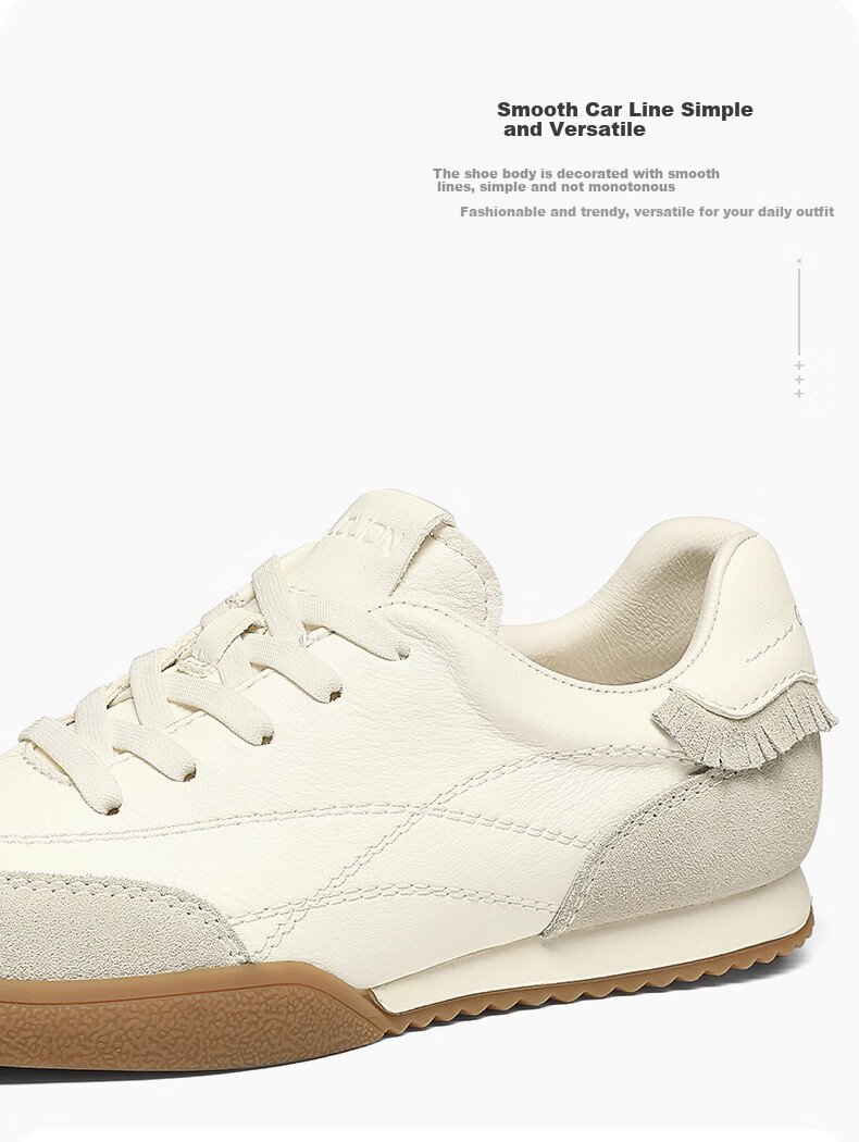 Goldlion Women's Shoes, Cowhide Leather Training Shoes, Color-Block Casual Shoes, Outdoor Sports Shoes for Women, G688510151, Beige/apricot, Size 35 6