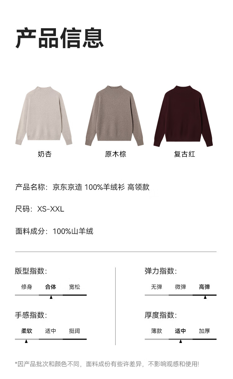 JD Jingzao Women's Cashmere Sweater High Neck 100% Cashmere Autumn Winter Thick Knit Vintage Red 2XL 21