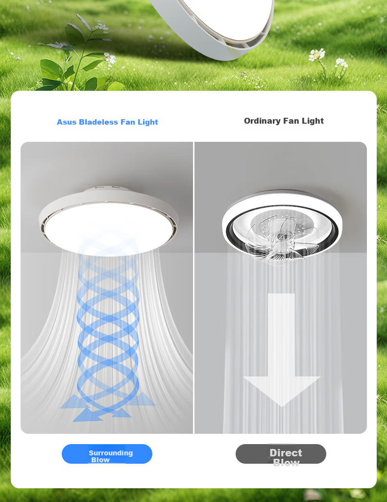 HSOS AI Voice-Controlled Smart Invisible Fan Light for Bedroom And Dining Room, Ceiling-Mounted Quiet Variable-Speed Electric Fan Pendant Light 15