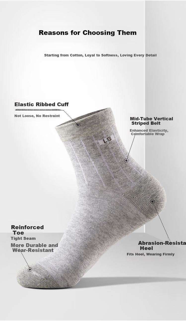 LangSha Children's Socks, Boys' Comfortable Breathable Long Socks, for Older Children, High School Students, Teenagers, Men's Mid-Calf Socks, 6 Pairs Pack 5