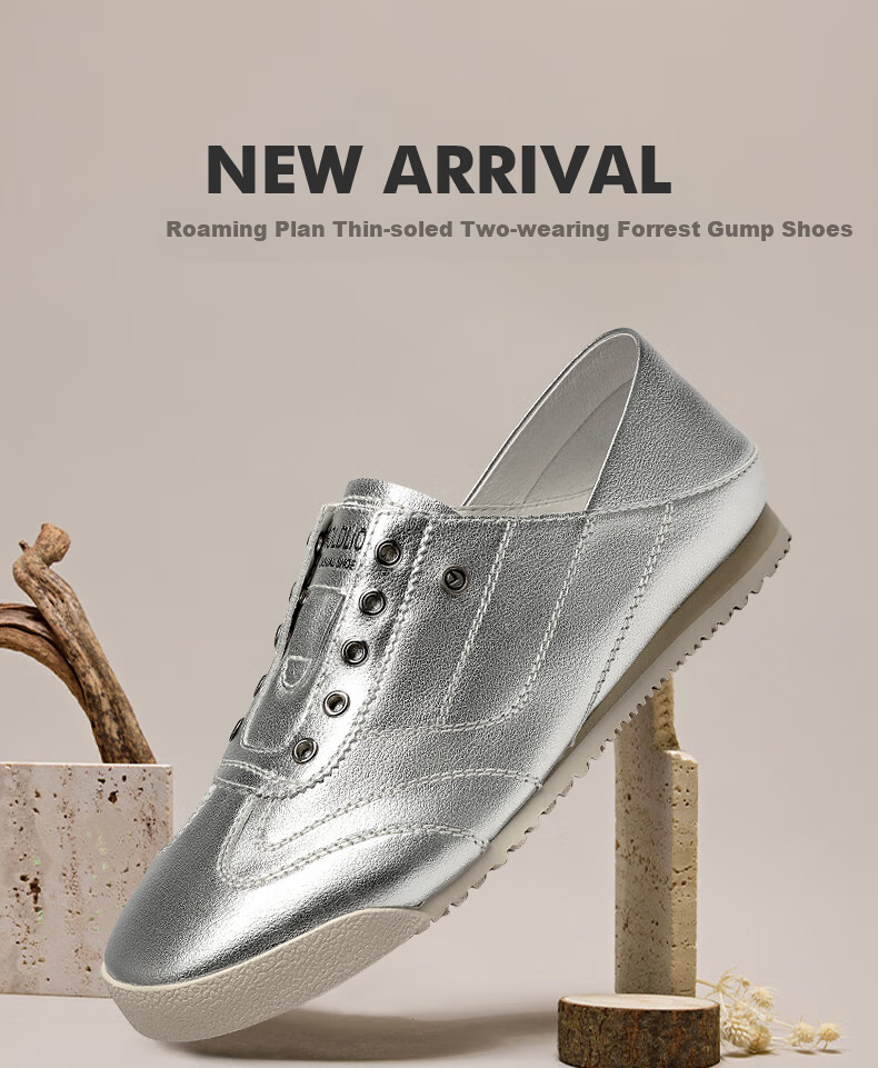 Goldlion Women's Shoes, Flat Heel Training Shoes, Slip-On Back Heels, Comfortable Soft-Soled Casual Shoes for Women, G682510072, Beige, Size 36 1