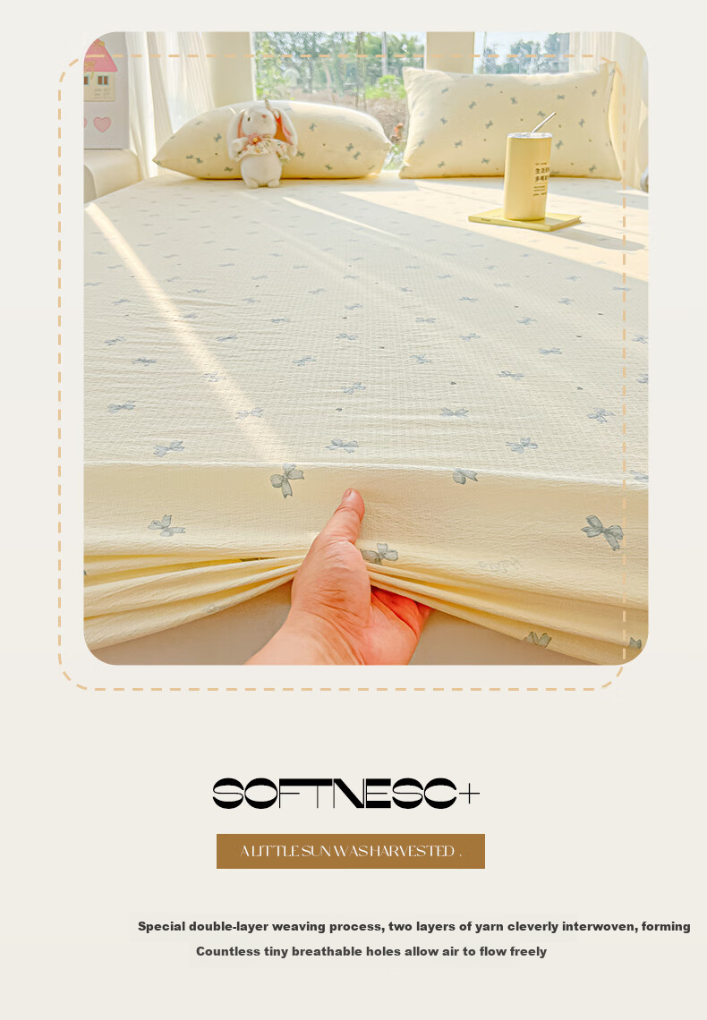 Hodo Class A Double-Layer Fitted Sheet Three-Piece Set for Home Use, Single Bed Cover, Fully Enclosed Bed Cover, Protective Cover, 1.5*2 Meters, Blue 4