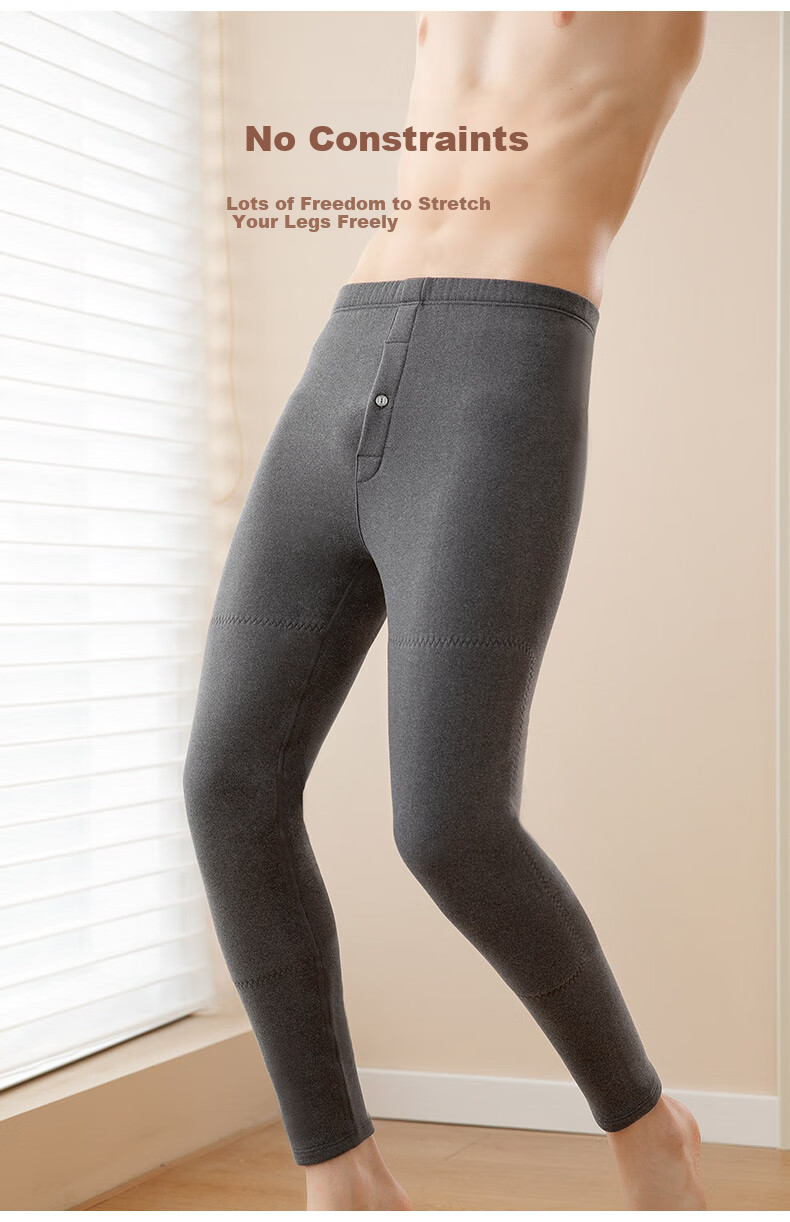 Fentengkean Men's Thermal Underwear with Wool And Mulberry Silk Knee Protection Patch, 300g Cationic Brushed Fleece Cold-Proof Pants Q0014 9