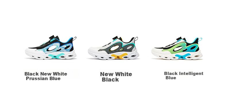 XTEP Children's Shoes, Boys' Cage Shoes, Breathable Rotating Buckle Running Shoes, Black/New White/Prussian Blue, Size 33 19