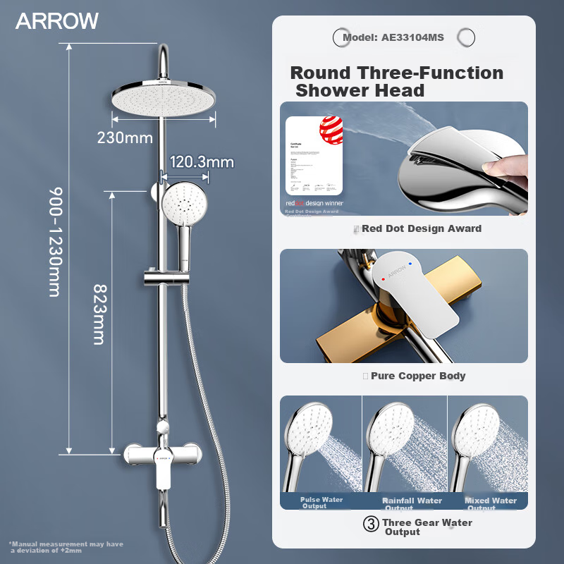 ARROW Shower Head, Brass Faucet, High-Pressure Shower Head, Handheld Shower Head, Handheld Sprayer