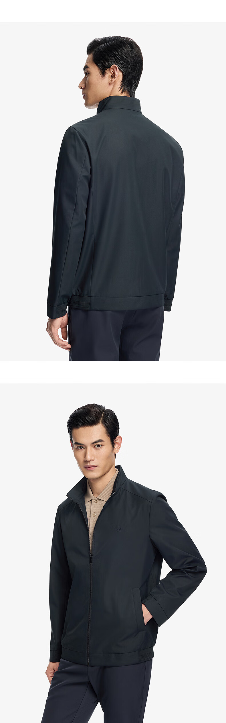 Goldlion Waterproof Oil-Resistant Stain-Resistant Spring Summer Wrinkle-Resistant Jacket Stand Collar Striped Business Coat Men Navy Blue M 8