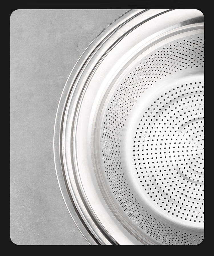 Baijie Stainless Steel Draining Basket Vegetable Washing Basin Rice Washing Basket Kitchen Fruit Basin Large 32cm Set 7