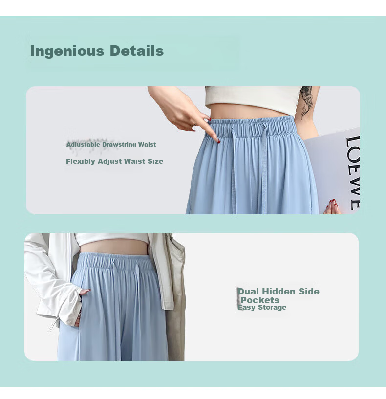 Langsha Women's Ice Silk Wide-Leg Sun Protection Pants Straight Quick-Dry Casual Breathable Sports Slimming Anti-Mosquito Long Pants 13