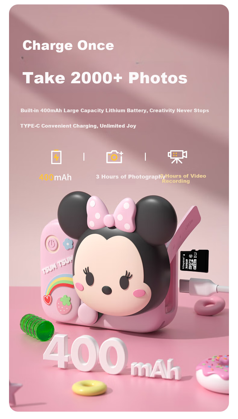 Disney Children's Digital Camera, Handheld Portable CCD Camera with Video Function, Instant Camera, Birthday Gift for Boys And Girls 8