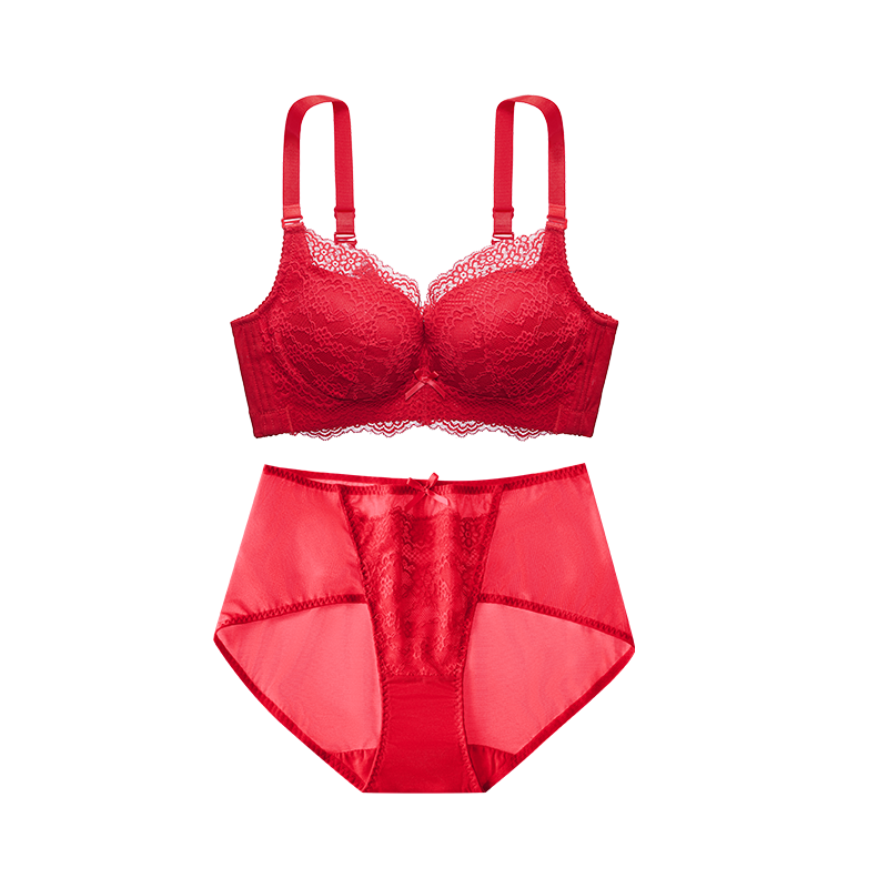 Urban Beauty Women's Close-Fitting Wireless Breathable Patent Side-Push Gathered Lace Sexy Bra Set 2B25W2