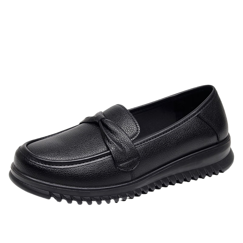 Hengyuanxiang Women's Wide Fit Slip-On First Layer Cowhide Round Toe Nurse Shoes J50818 Black Size 40