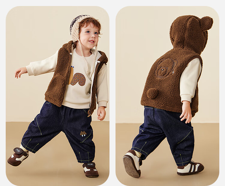 Minibala 【Pure Electric Velvet】Unisex Kids Vest Teddy Bear Baby Sleeveless Jacket 2025 Winter Collaboration 3