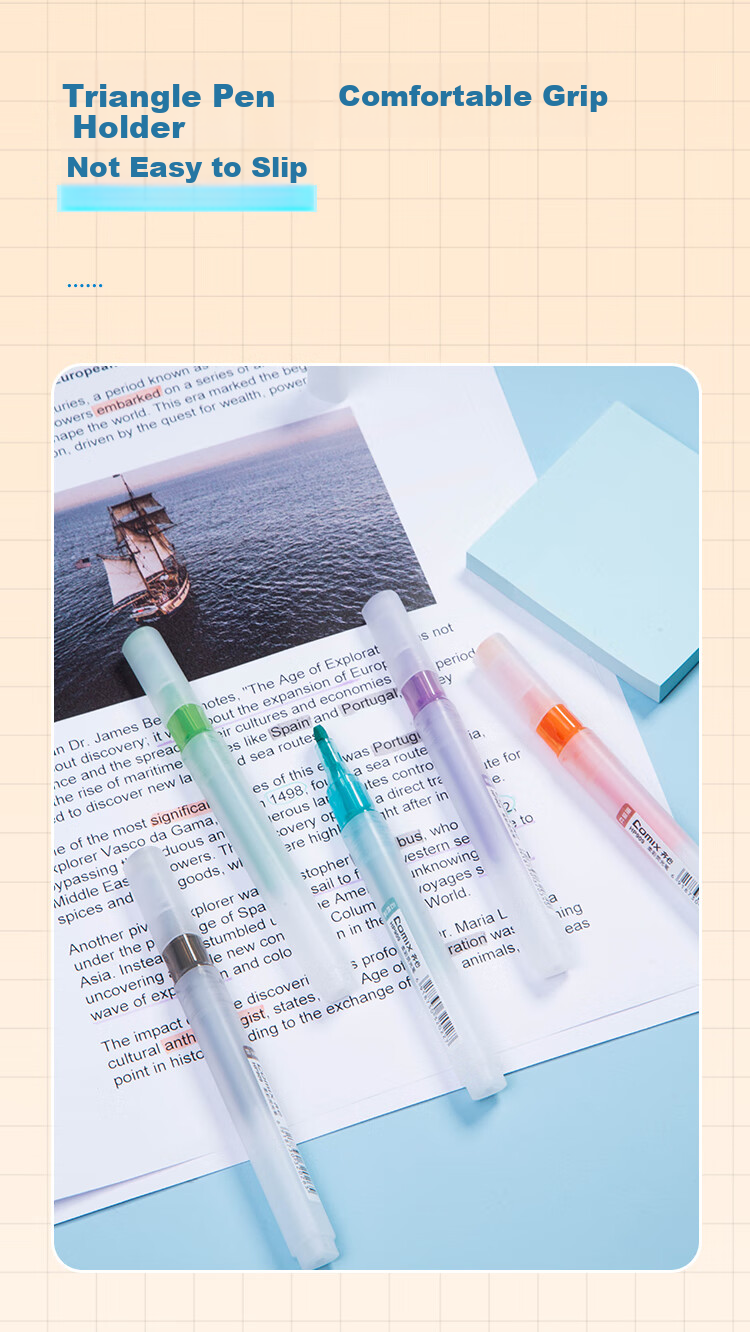 COMIX 6-Color Highlighters, Student Review Key Points Marking Pens, Journal Water-Based Markers, 6 Pens/Box HP910 Back-To Stationery 6